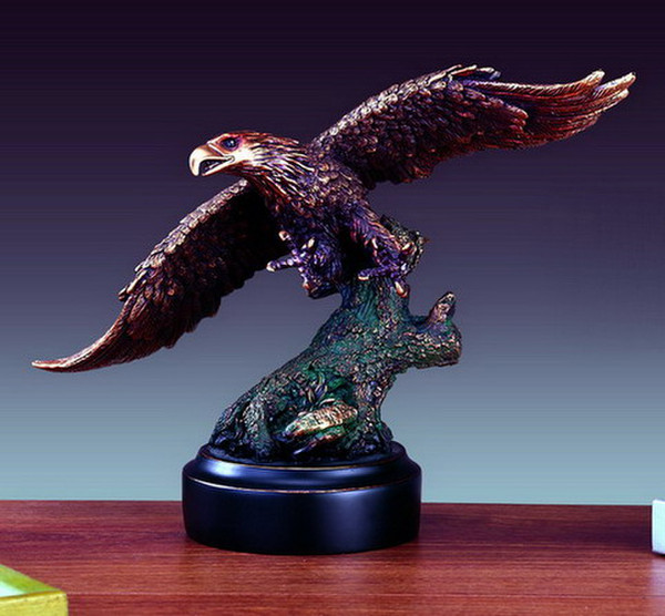 Eagle Statue Catching Prey Bronze Plated Sculptural Statuette